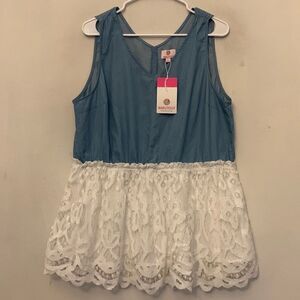 Marley Lilly denim sleeves lace top Size L NWT